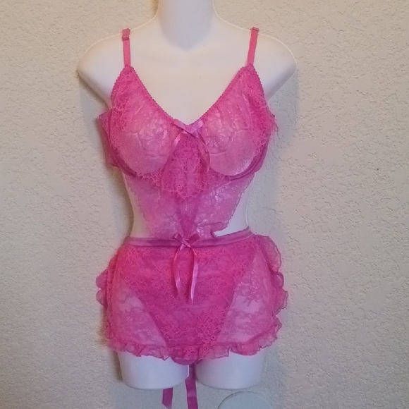 Victoria's Secret Vibrant Pink Lace One Piece XL - Picture 3 of 13